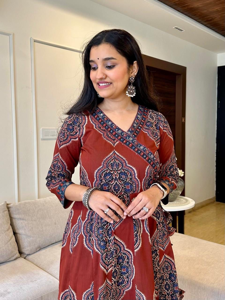 Bannisaa Ajrakh Print Straight Kurta Set with Dupatta (3 piece suit)