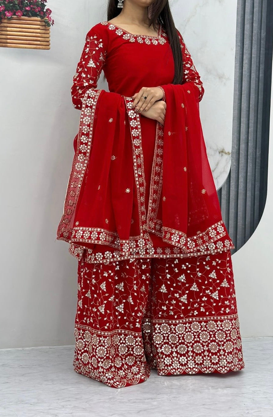 Bannisaa Royal Plum Embroidered Sharara Set - Luxe Mirror Work with Traditional Elegance