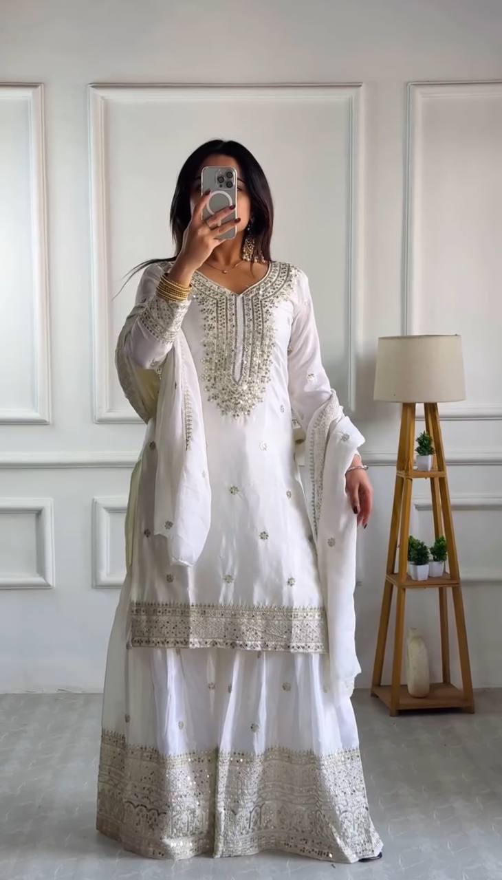 Bannisaa Luxury Embroidered Sharara Set - Heavy Zardozi Work with Golden (3 piece Kurta set)