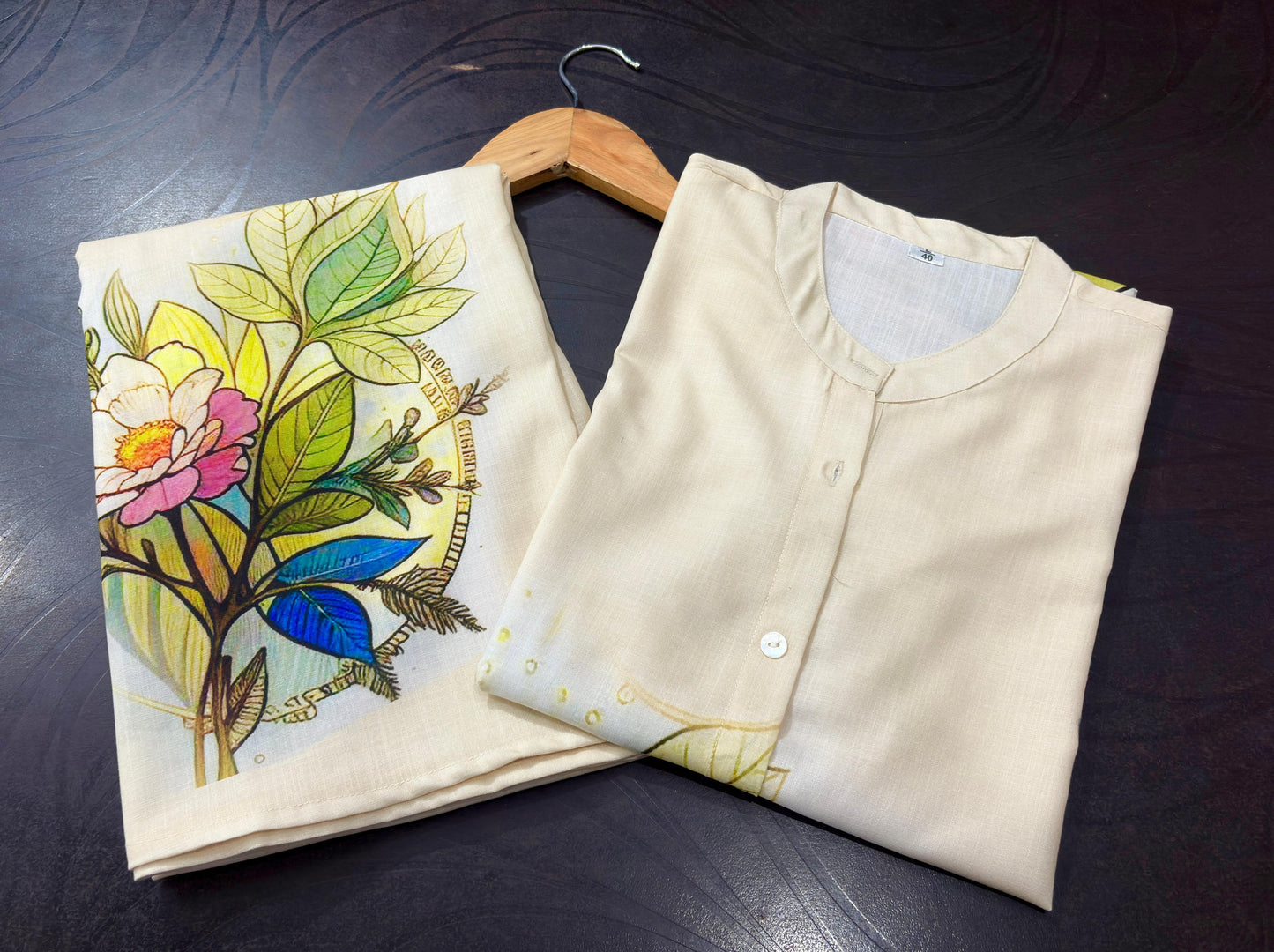 Bannisaa Cream Tropical Floral Co-ord Set - Contemporary Botanical Print with Palazzo Style