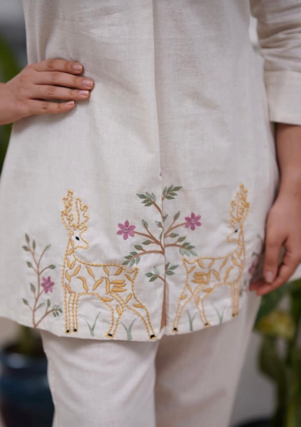 Bannisaa Ivory Embroidered Short Kurta Set