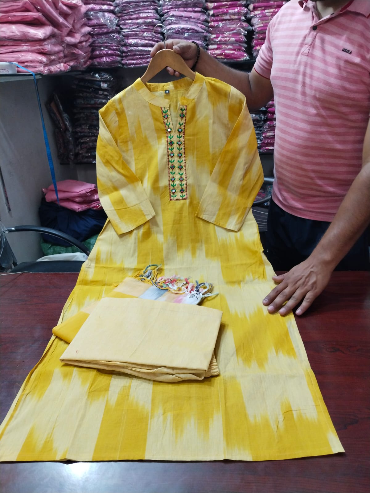 Bannisaa Sunset Ikat Fusion Suit Set - Contemporary Brushstroke Print with Vibrant Color Palette