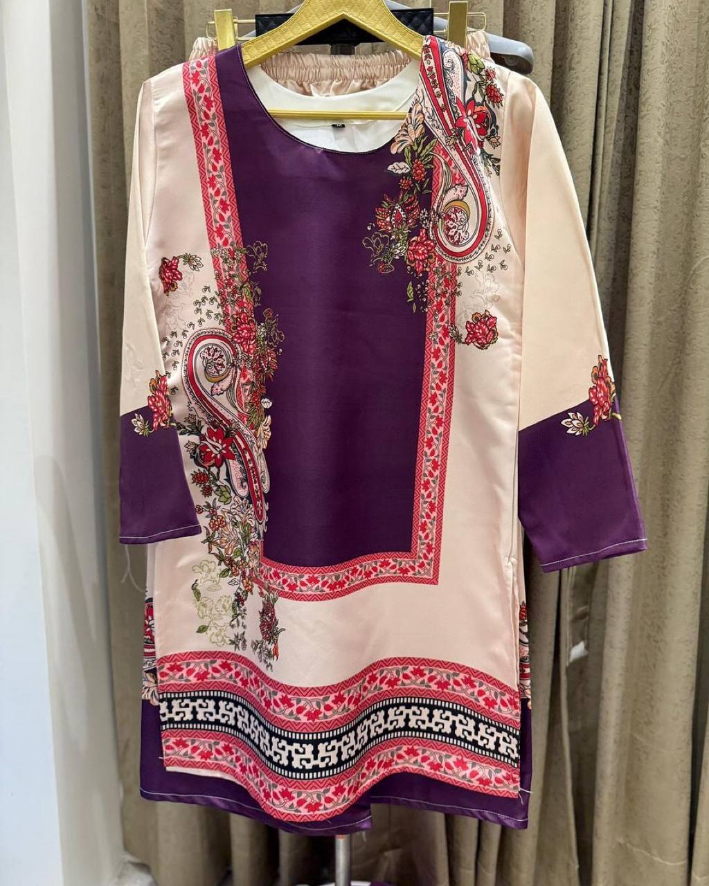 Bannisaa Beige and Plum Printed Co-ord set