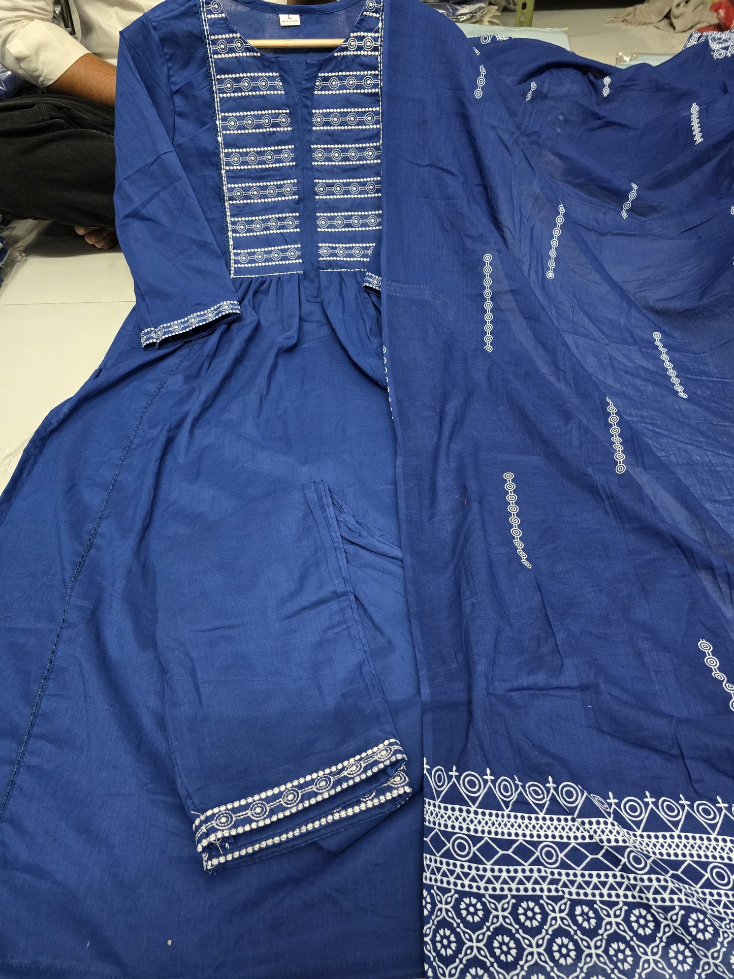 Bannisaa Teal Blue Handblock Cotton 3 piece Kurta Set with Dupatta