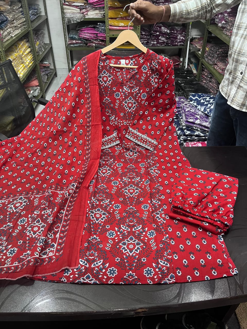 Bannisaa Ajrakh Heritage Red Block Print Pure Cotton 3pc Suit
