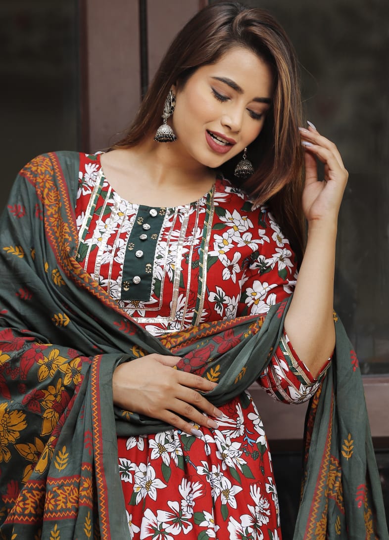 Bannisaa Ruby Floral Print Kurti Set