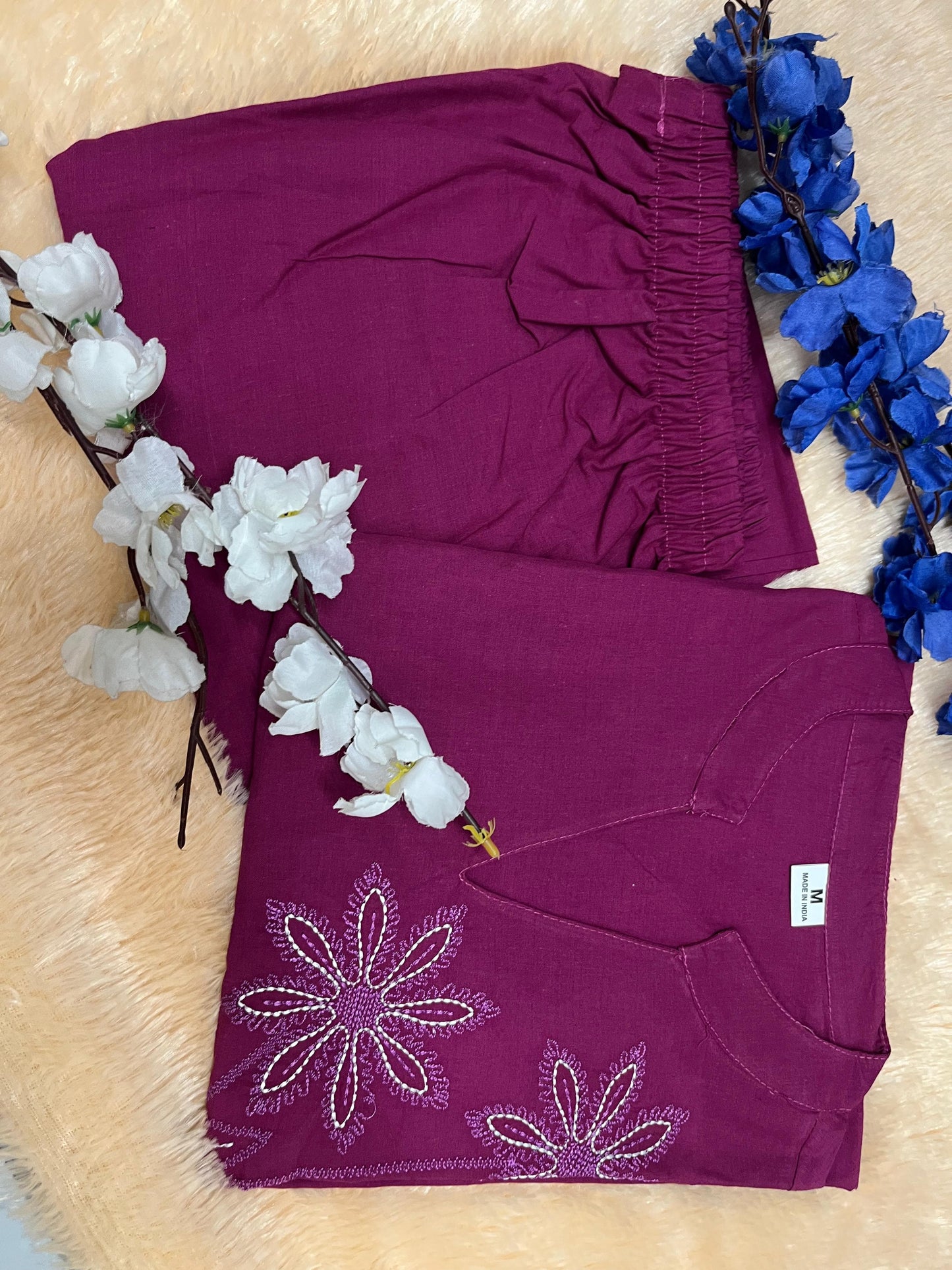 Bannisaa Fuchsia Bloom Embroidered Cotton Co-ord Set