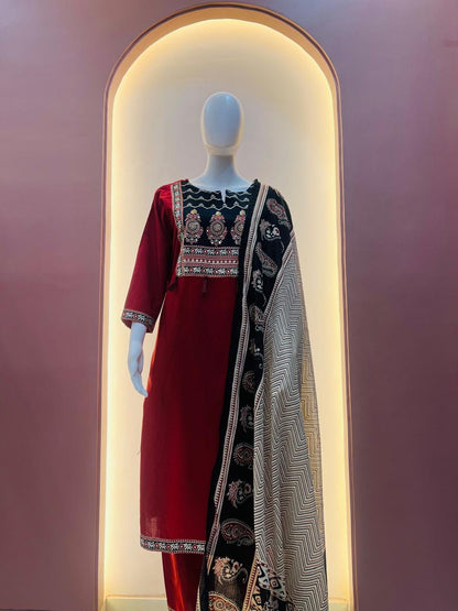 Bannisaa Classic Salwar Suit with Ajrakh Print Dupatta - Traditional Comfort Wear (3 piece suit)