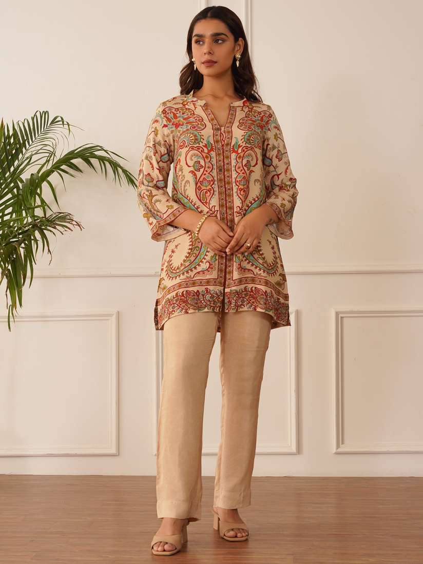 Bannisaa Beige Paisley Printed Co-ord Kurta Set