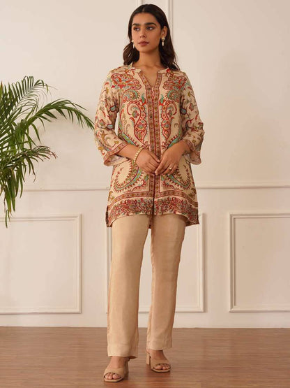 Bannisaa Beige Paisley Printed Co-ord Kurta Set