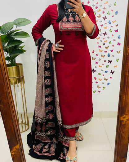 Bannisaa Classic Salwar Suit with Ajrakh Print Dupatta - Traditional Comfort Wear (3 piece suit)