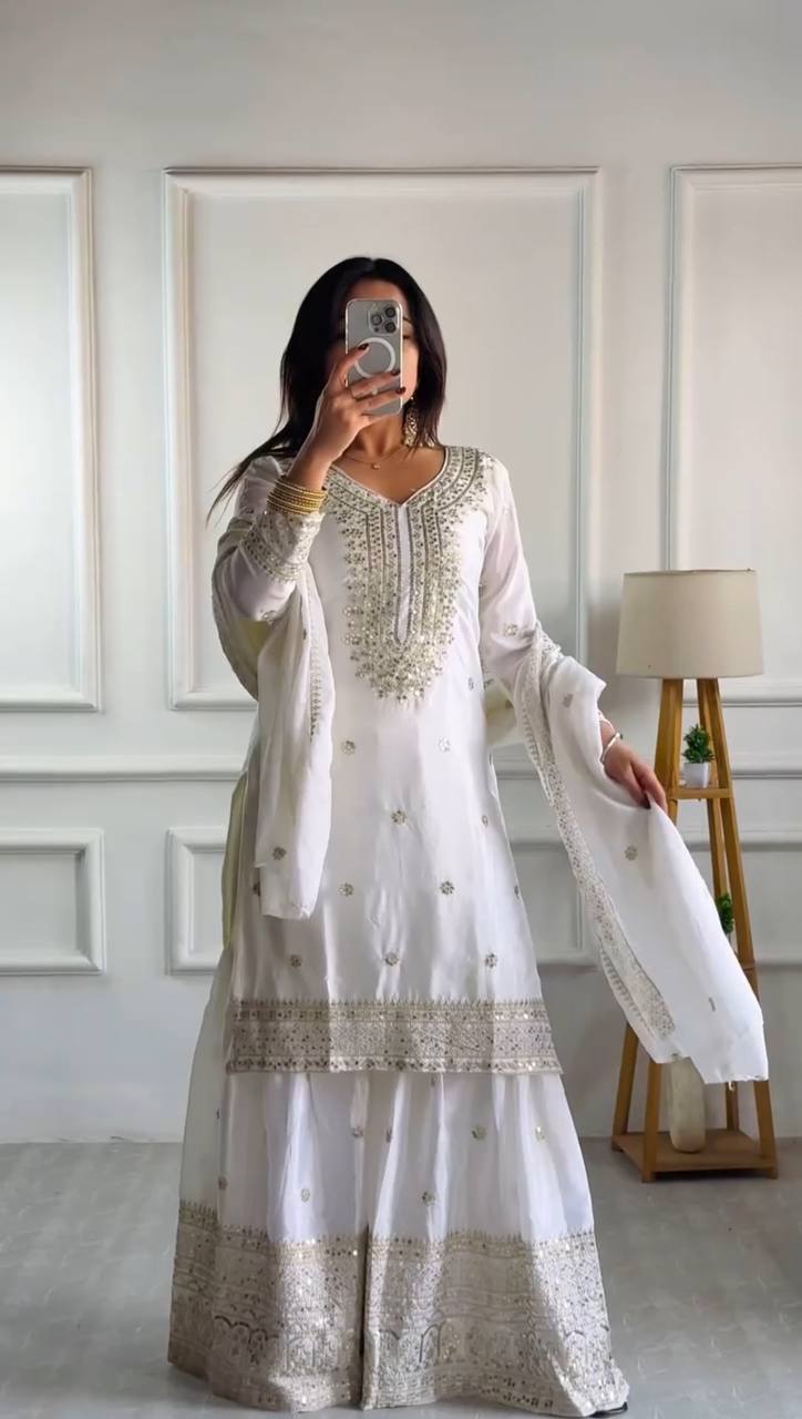 Bannisaa Luxury Embroidered Sharara Set - Heavy Zardozi Work with Golden (3 piece Kurta set)