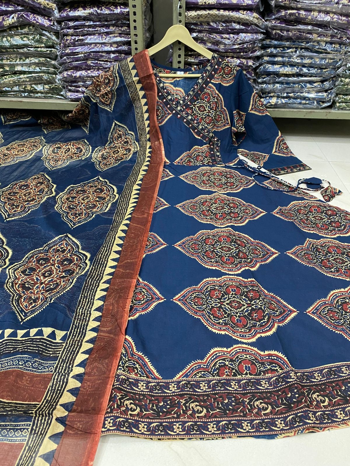 Bannisaa Ajrakh Print Straight Kurta Set with Dupatta (3 piece suit)