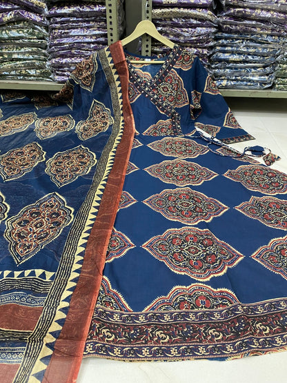 Bannisaa Ajrakh Print Straight Kurta Set with Dupatta (3 piece suit)