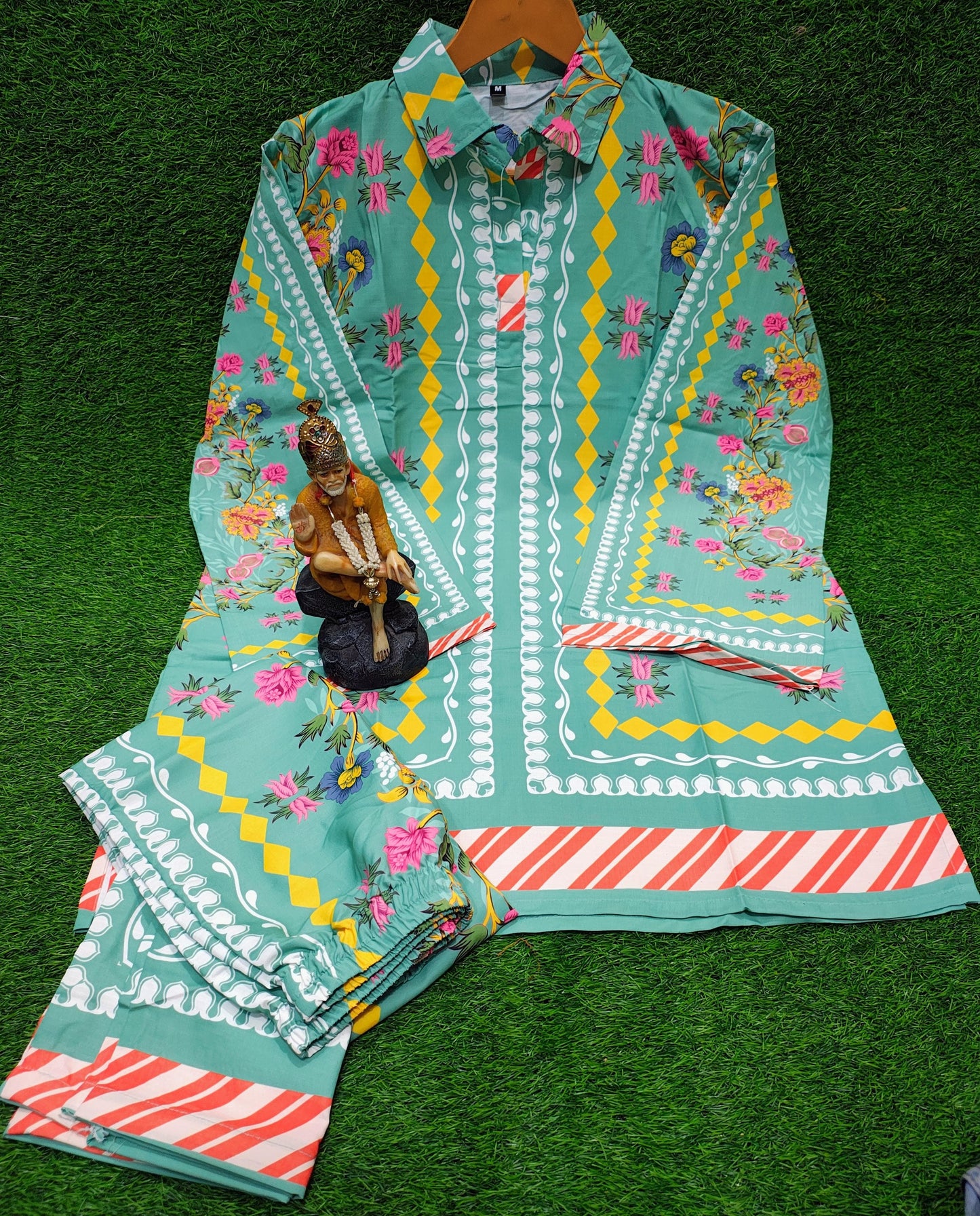 Bannisaa Sage Garden Muslin Printed Co-ord Set - Vintage Green & Floral Ensemble