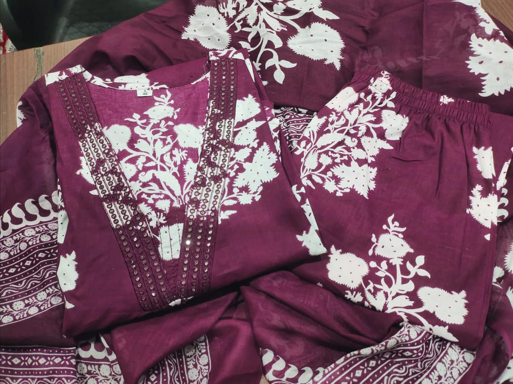 Bannisaa Printed Cotton Anarkali 3-Piece Kurta Set