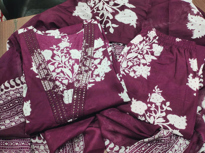 Bannisaa Printed Cotton Anarkali 3-Piece Kurta Set