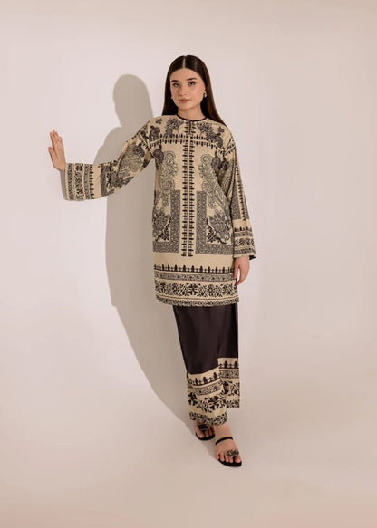 Bannisaa Heritage Noir Muslin Printed Co-ord Set - Classic Black & Beige Ensemble