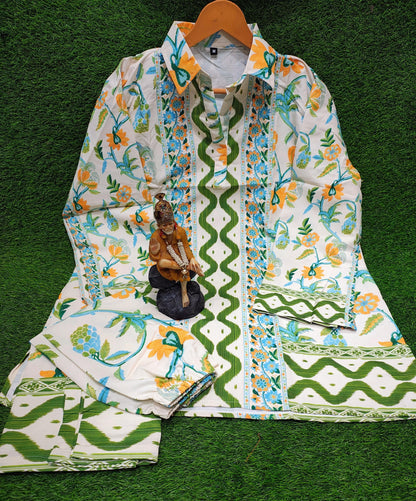 Bannisaa Sunshine Meadow Muslin Printed Co-ord Set - Fresh Green & Yellow Ensemble