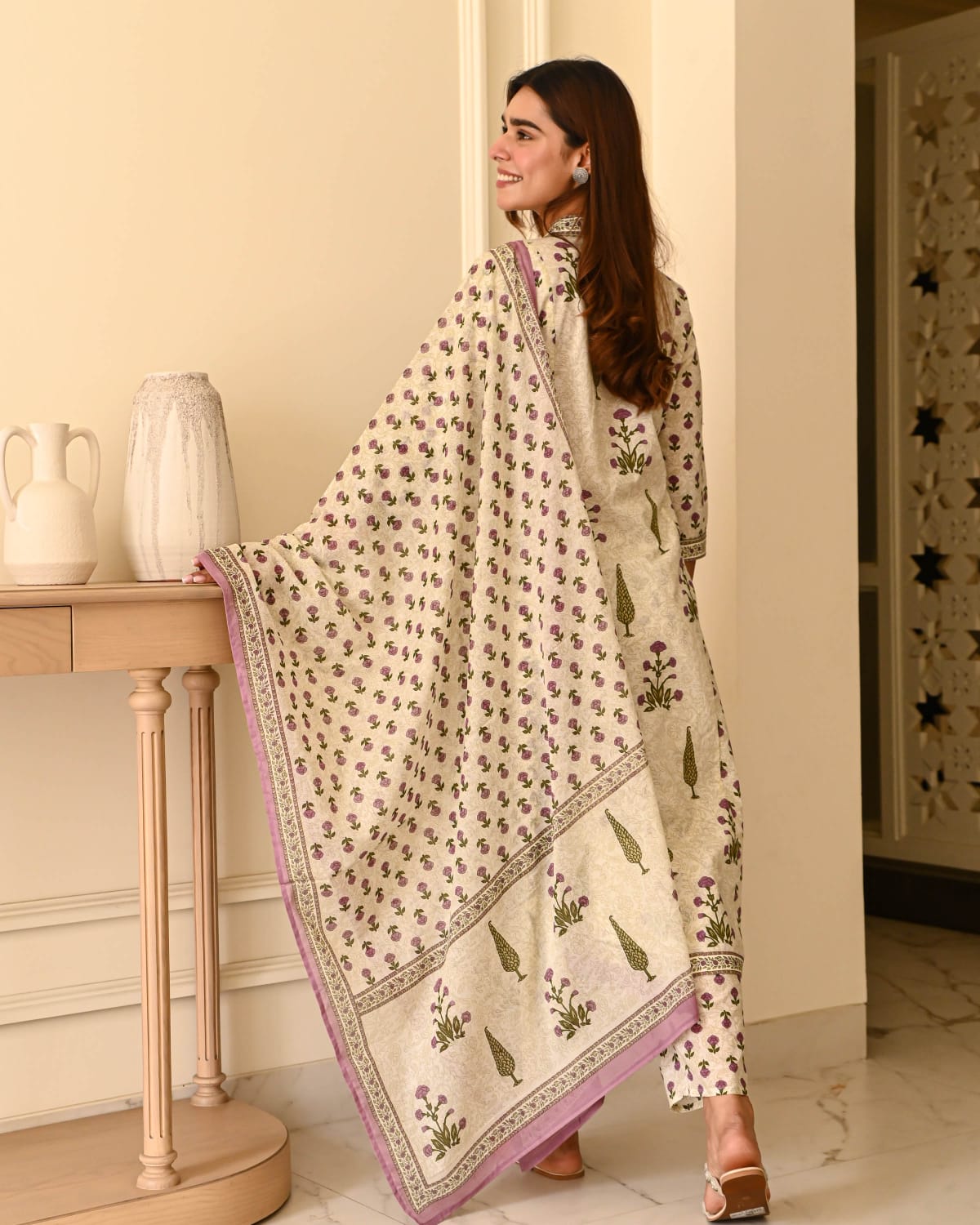 Bannisaa Ivory Bloom Garden Suit Set - Delicate Florals with Rose Gold Embellishments