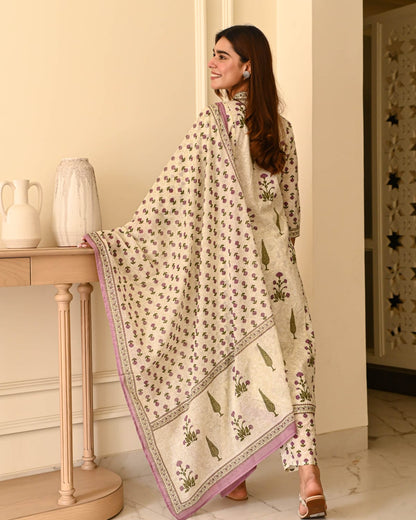 Bannisaa Ivory Bloom Garden Suit Set - Delicate Florals with Rose Gold Embellishments