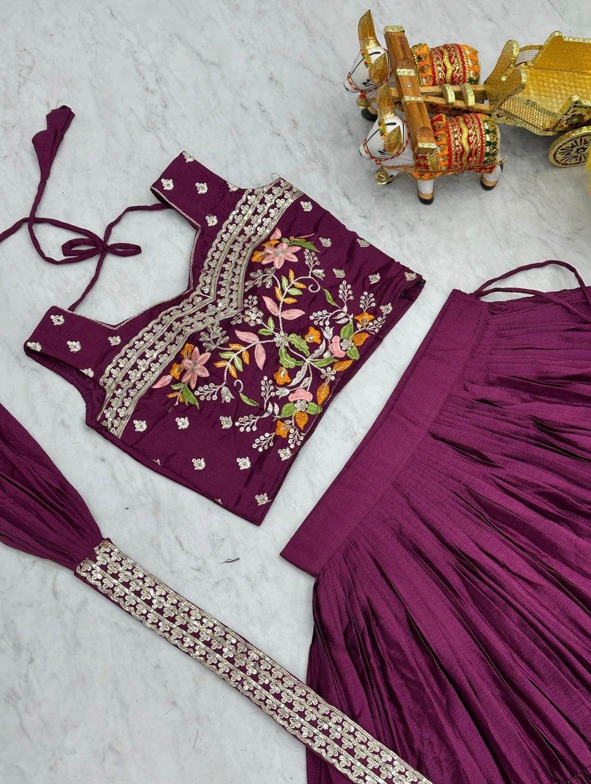 Bannisaa Floral Printed Crop Top & Sharara Set - Traditional Block Print with Tiered Ruffle Design