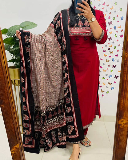 Bannisaa Classic Salwar Suit with Ajrakh Print Dupatta - Traditional Comfort Wear (3 piece suit)
