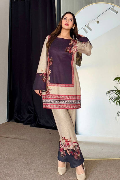 Bannisaa Beige and Plum Printed Co-ord set