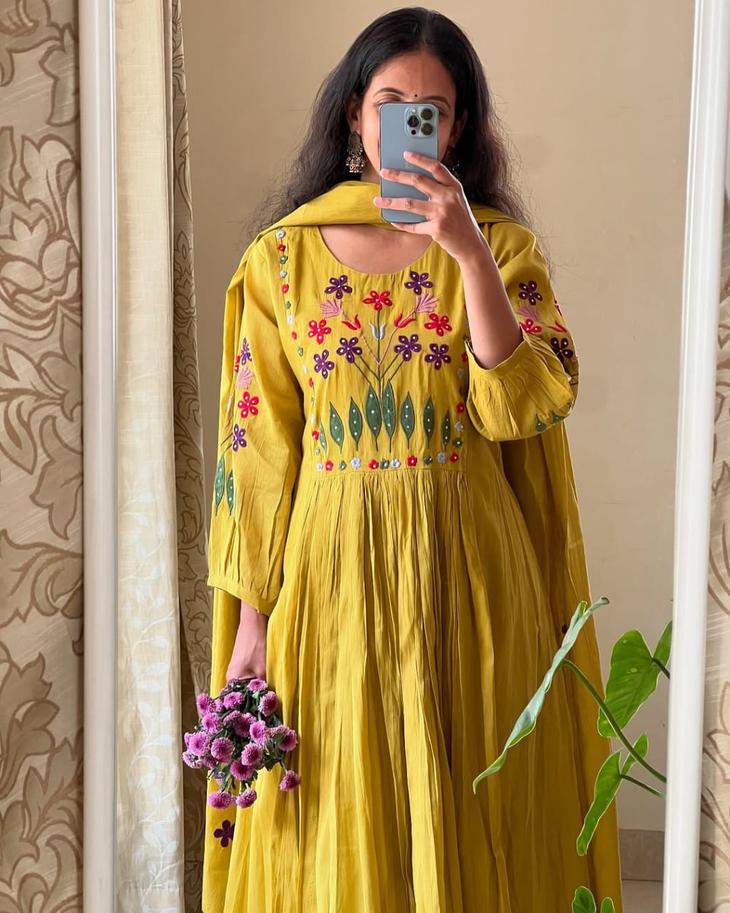 Bannisaa Sunshine Blossom Anarkali Set - Vibrant Florals with Multicolor Embroidered Yoke