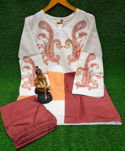 Bannisaa Terra Paisley Contemporary Co-ord Set - Modern Rust & Ivory Ensemble