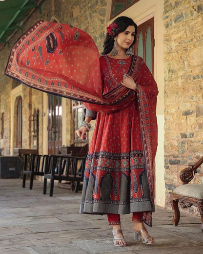 Bannisaa Midnight Blue Vintage Charm Anarkali Set - Classic Florals with Traditional Embroidered Yoke