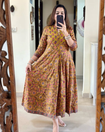 Bannisaa Heritage Mustard Ajrakh Print Anarkali Set - Traditional Block Print with Contemporary Silhouette
