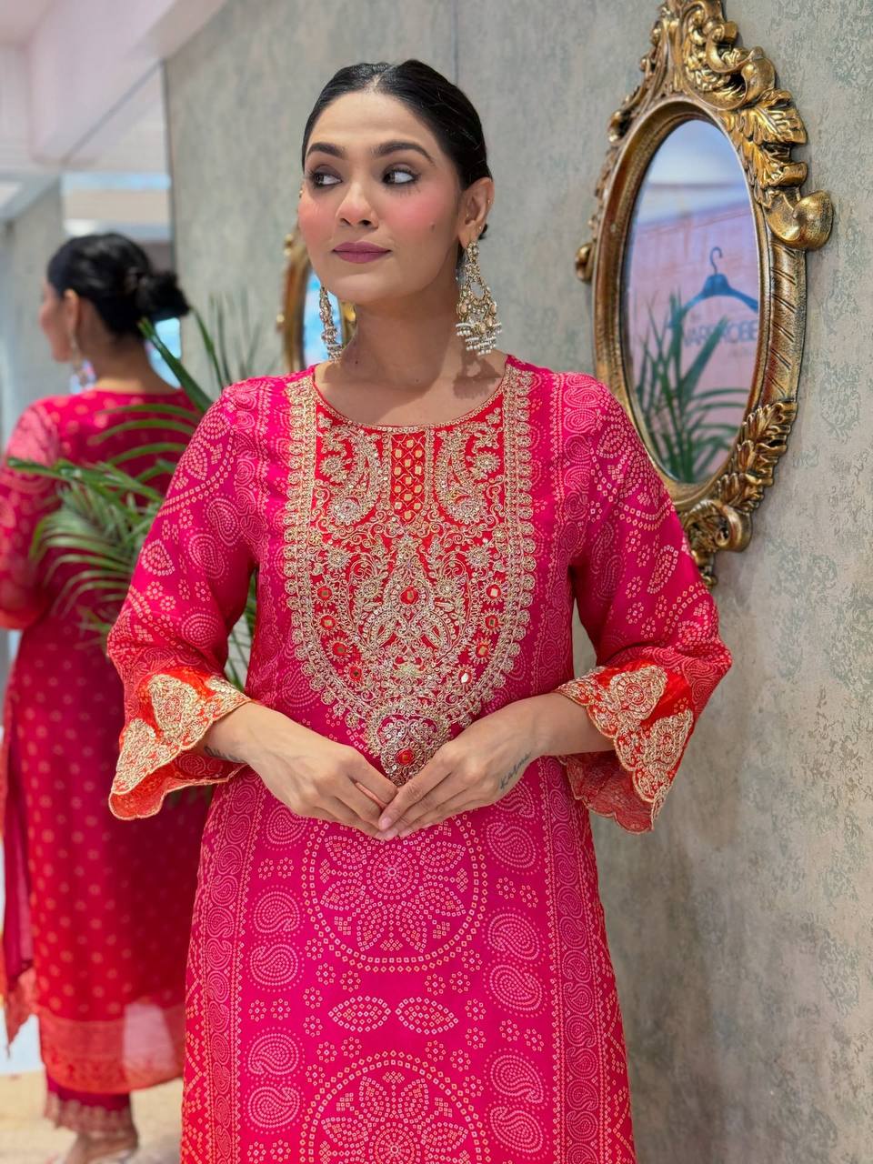 Bannisaa Rose Pink Bandhani Royale Suit Set - Traditional Tie-Dye with Golden Zardozi Embroidery