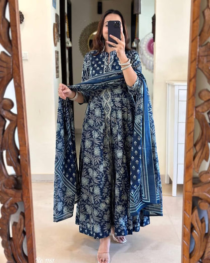 Bannisaa Heritage Mustard Ajrakh Print Anarkali Set - Traditional Block Print with Contemporary Silhouette