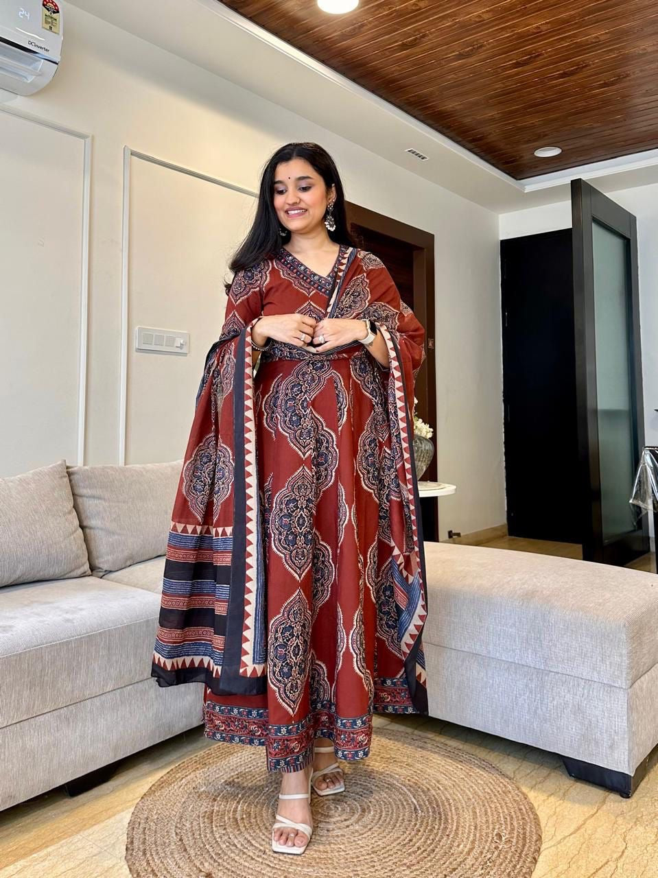 Bannisaa Ajrakh Print Straight Kurta Set with Dupatta (3 piece suit)