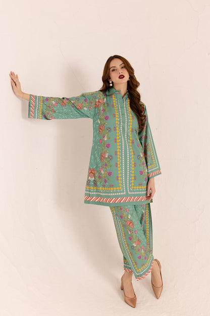 Bannisaa Sage Garden Muslin Printed Co-ord Set - Vintage Green & Floral Ensemble