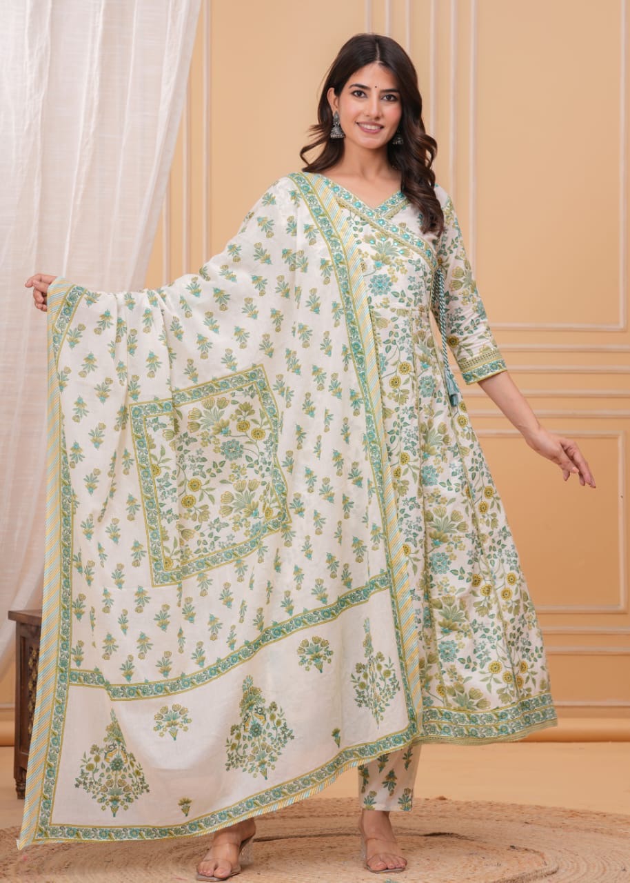 Bannisaa Printed Angrakha Kurta Set with Dupatta (3 piece suit)