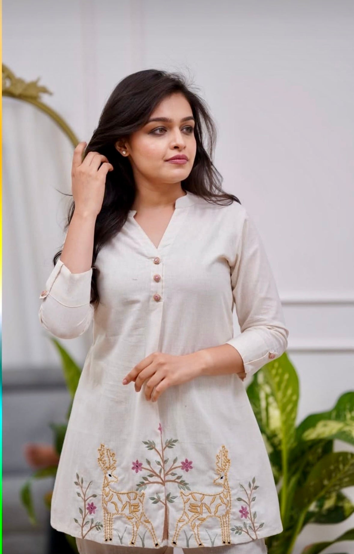 Bannisaa Ivory Embroidered Short Kurta Set