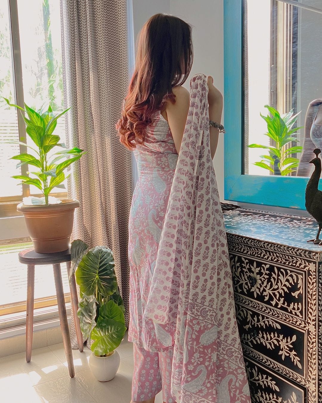 Sky Blue & Pink Paisley Printed Sharara Sleeveless Set - Traditional Block Print with Matching Dupatta (3 piece set)