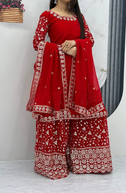 Bannisaa Royal Plum Embroidered Sharara Set - Luxe Mirror Work with Traditional Elegance