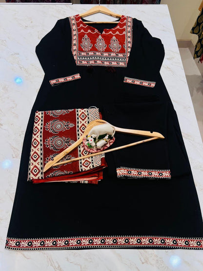 Bannisaa Classic Salwar Suit with Ajrakh Print Dupatta - Traditional Comfort Wear (3 piece suit)