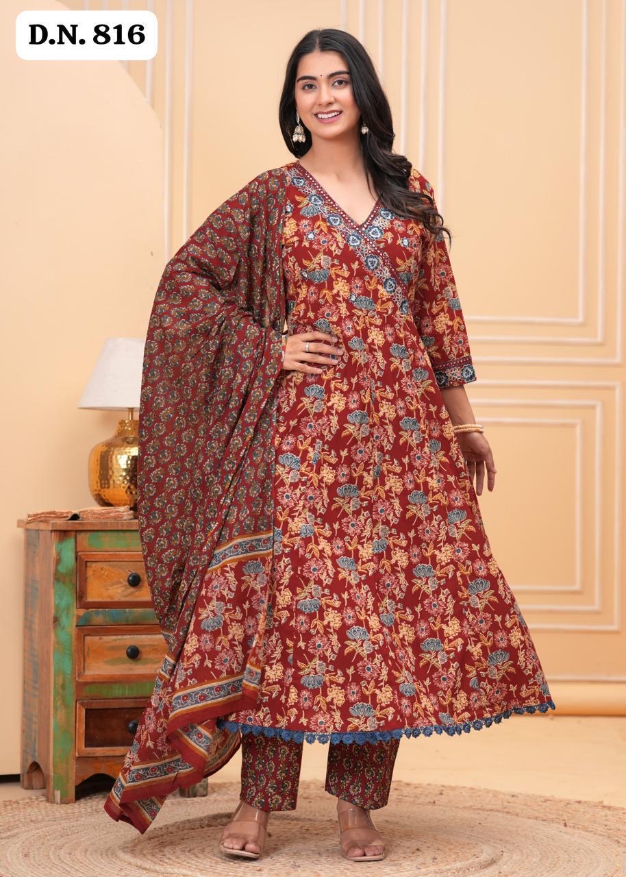 Bannisaa Navy Floral Paradise Sharara Set - Vintage Botanical with Pom-Pom Details