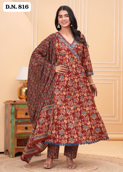 Bannisaa Navy Floral Paradise Sharara Set - Vintage Botanical with Pom-Pom Details