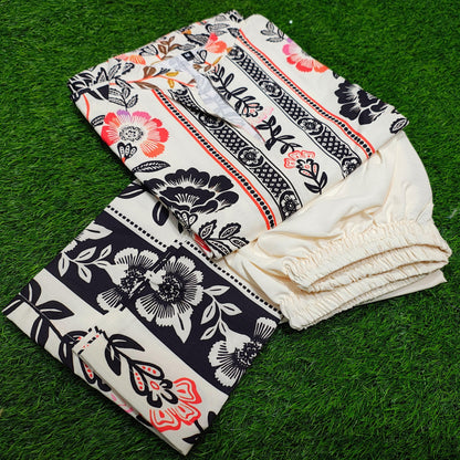 Bannisaa Monochrome Rose Muslin Printed Co-ord Set - Classic Black & Ivory Ensemble