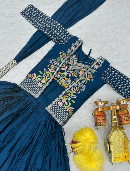 Bannisaa Floral Printed Crop Top & Sharara Set - Traditional Block Print with Tiered Ruffle Design