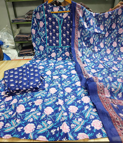 Bannisaa Ethnic Rose Garden Suit Set Collection - Royal Blue & Teal Twin Set with Golden Florals