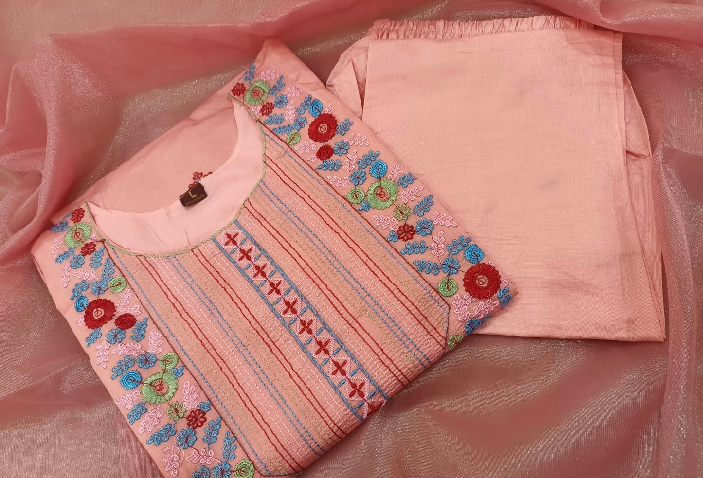 Bannisaa Chanderi silk Pink 3-Piece Kurta Set