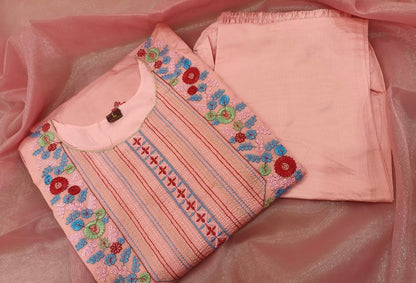 Bannisaa Chanderi silk Pink 3-Piece Kurta Set
