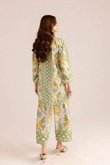 Bannisaa Sunshine Meadow Muslin Printed Co-ord Set - Fresh Green & Yellow Ensemble