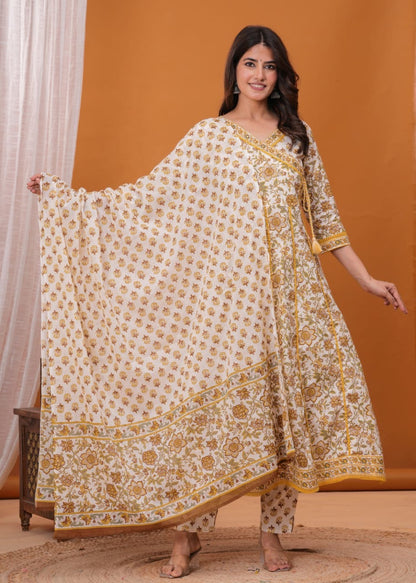 Bannisaa Printed Angrakha Kurta Set with Dupatta (3 piece suit)